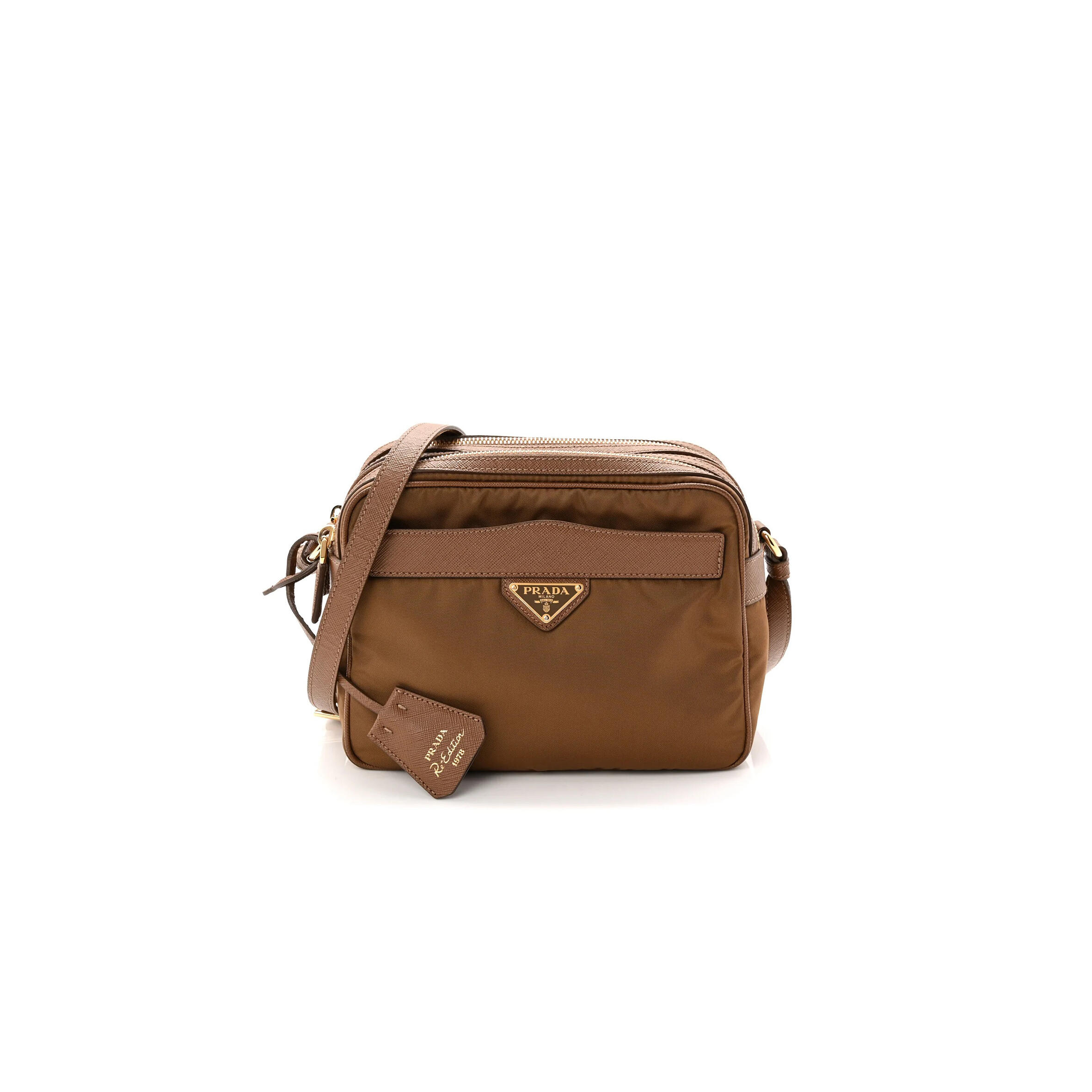 PRADA TESSUTO NYLON SAFFIANO RE-EDITION 1978 MESSENGER BAG SUGHERO 1BH218 (21*17*8cm)